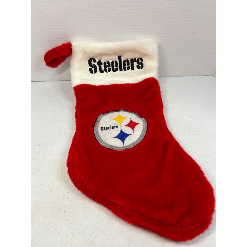 Pittsburgh Steelers Christmas Stocking Red White Faux Fur Plush NFL Holiday